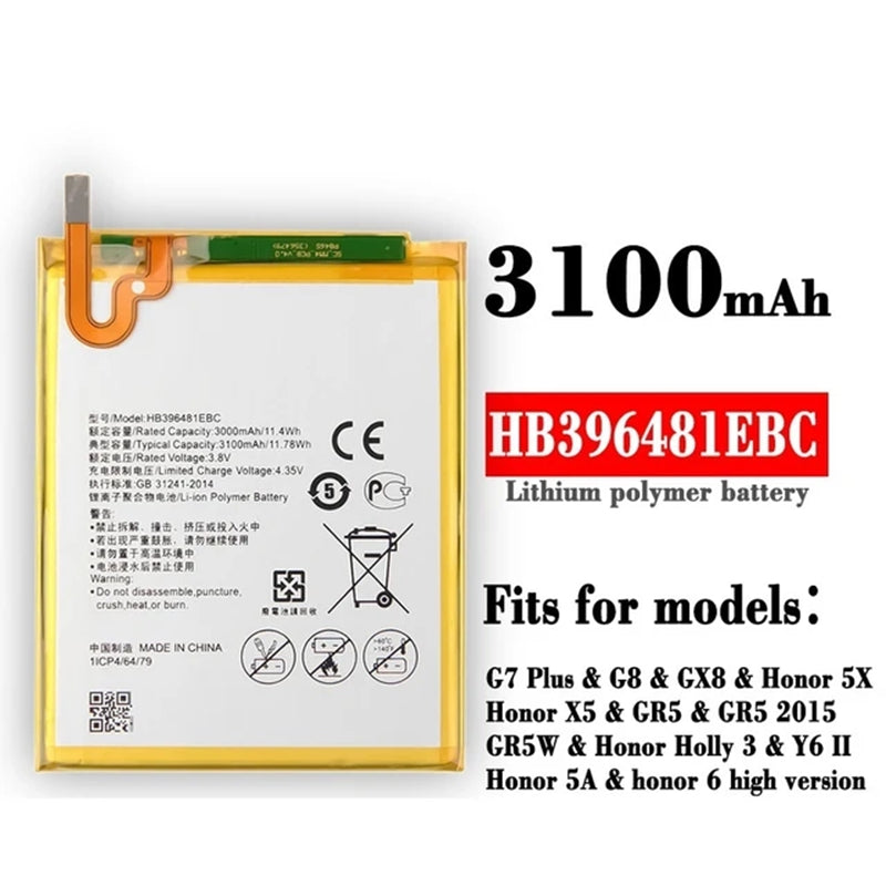 Batterie de remplacement pour Huawei GR5 / Y6II / G7 Plus / G8 / G8X / Honor 5A 5X 6, HB396481EBC Batterie de remplacement pour Huawei GR5 / Y6II / G7 Plus / G8 / G8X / Honor 5A 5X 6, HB396481EBC
